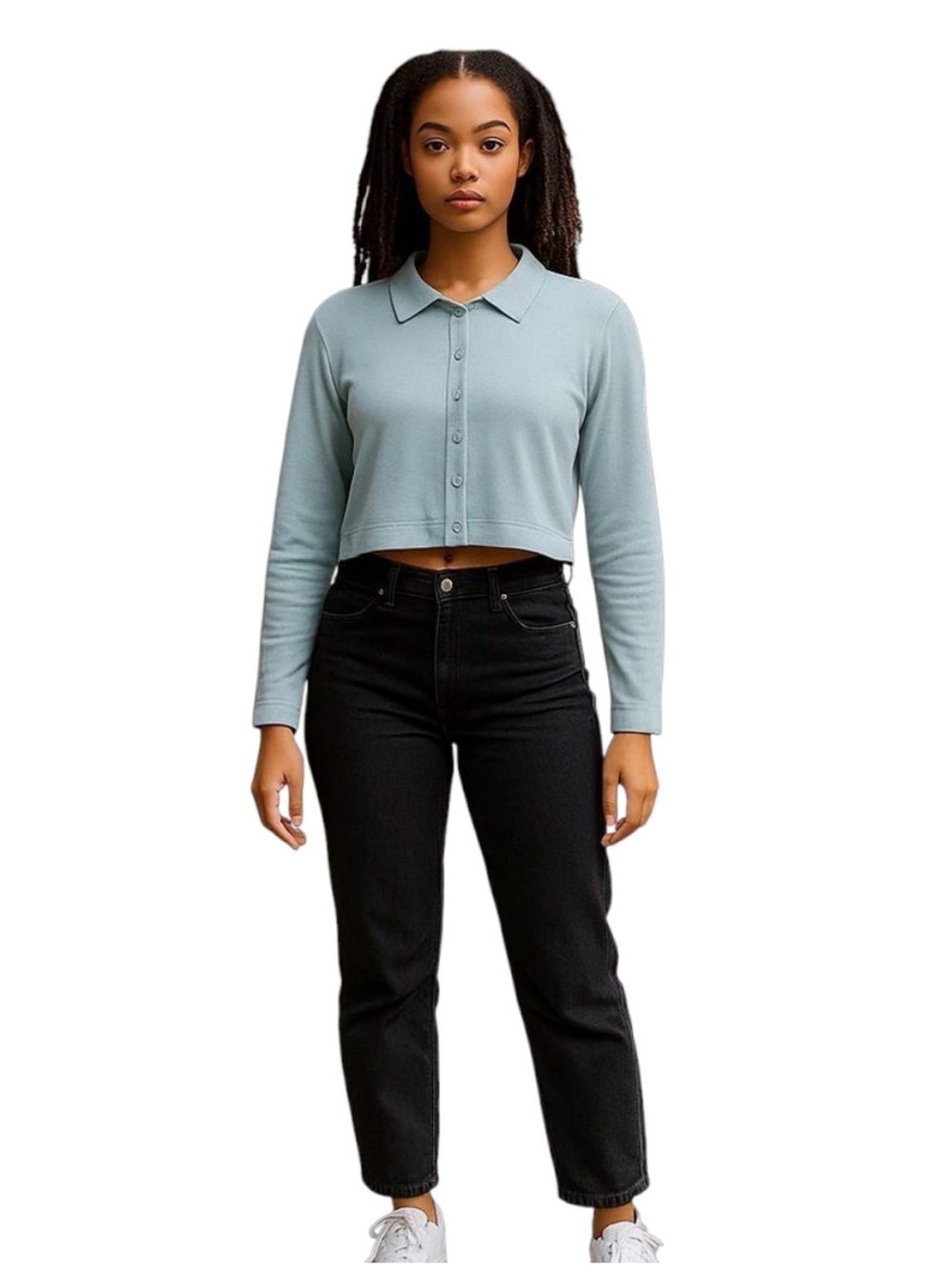 American Eagle Ribbed Collared Long Sleeve Crop Top